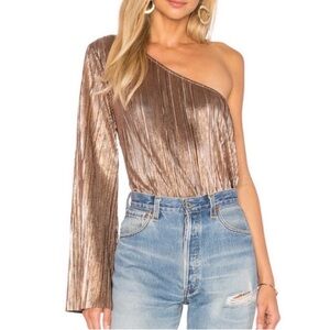 House Of Harlow 1960 x Revolve Ross Rose Gold Metallic One Shoulder Boho Top